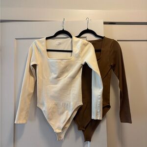 Cream and Brown Long Sleeve Bodysuits